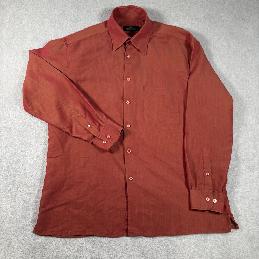Bugatchi Uomo Shirt Mens Large Long Sleeve Rust Terracotta Textured Modal Blend